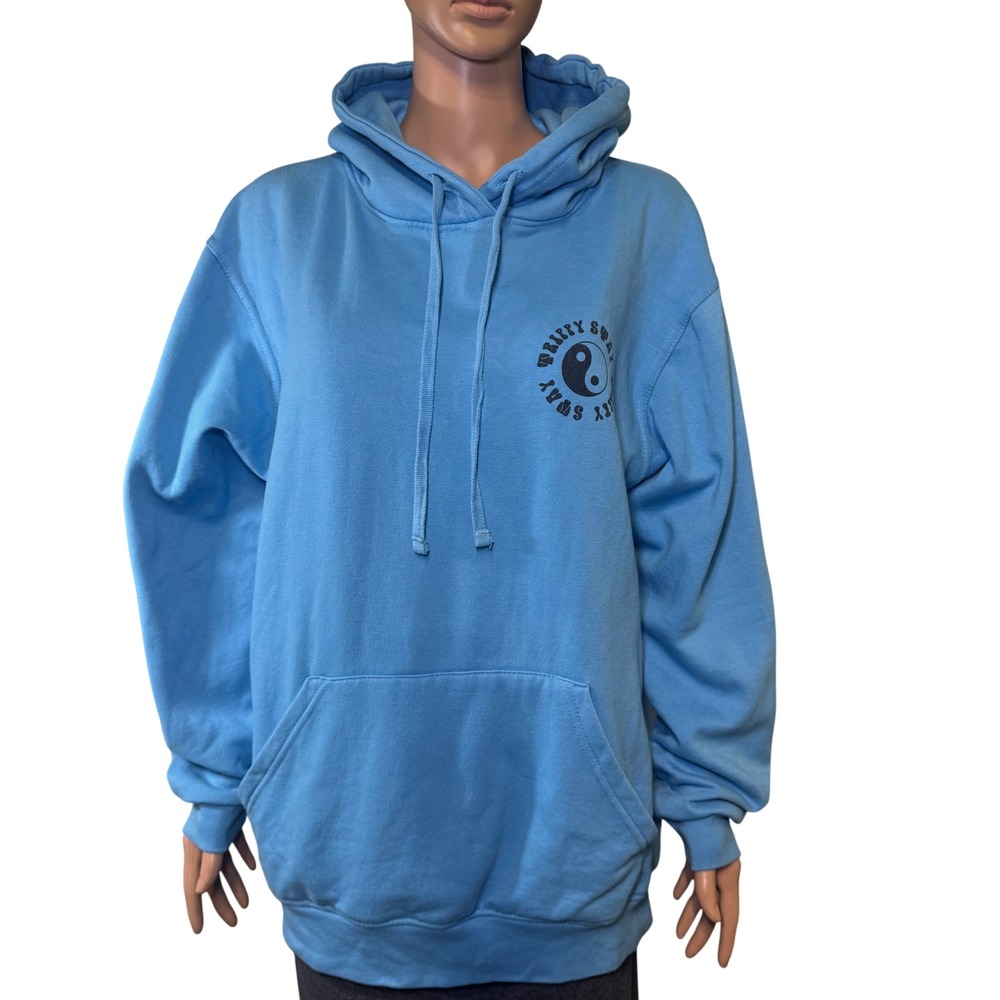 Nasty Gal Stay Trippy Graphic Hoodie Light Blue Yin Yang Sun Skull Size Medium